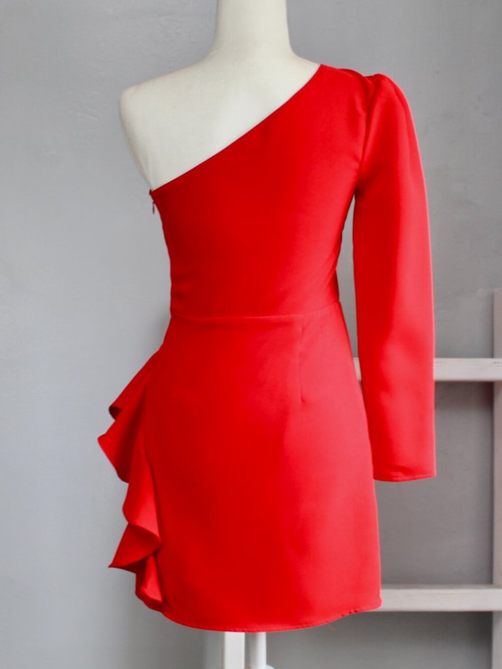 Lovers + Friends Jett Mini Dress One Shoulder Ruffle Party Red Size Small - Picture 3 of 8